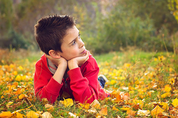 istock Child lying on the autumn ground 187316828