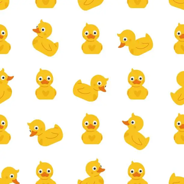 Vector illustration of Continuous seamless pattern of rubber ducks. Repeating background. Vector illustration