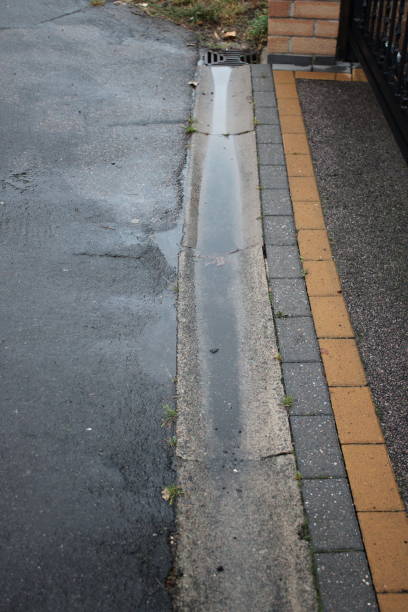 istock Gutter in sloped pavement collecting rainwater 1873171870