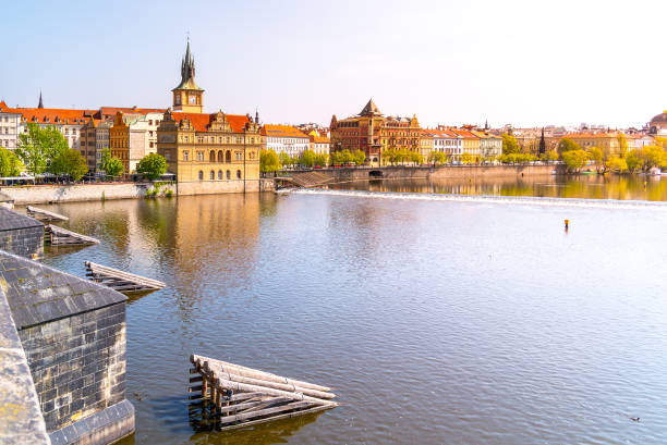 Vltava River and Smetana Embankment in Prague, Czech Republic