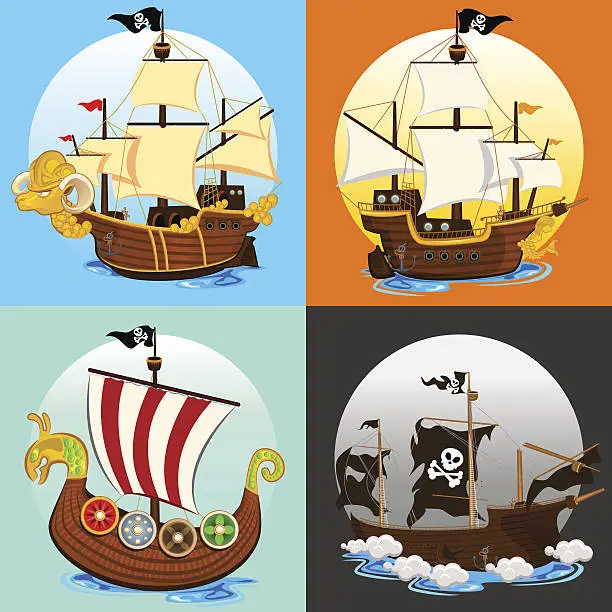 Vector illustration of Pirate Ship Collection Set