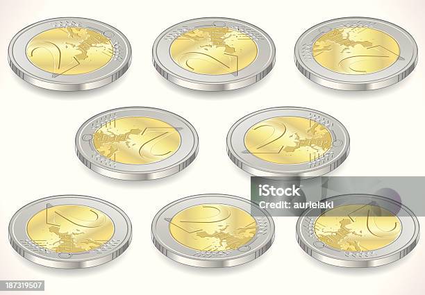 Ilustración de Juego De Dos Monedas En Euro Aislado En Blanco y más Vectores Libres de Derechos de Monedas de la Unión Europea - Monedas de la Unión Europea, Europa - Continente, Moneda