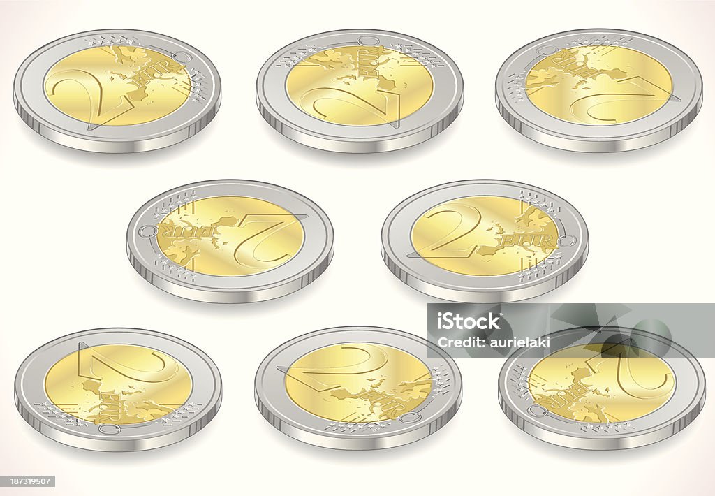 세트마다 2 유로 동전 흰색 바탕에 그림자와 - 로열티 프리 유럽 연합 동전 벡터 아트