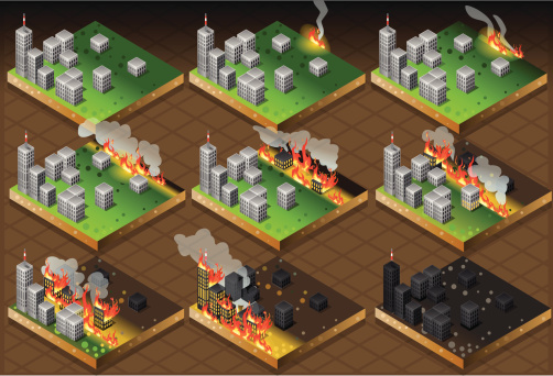 Detailed illustration of a Isometric Fire Disaster Classifications Scale This illustration is saved in EPS10 with color space in RGB..