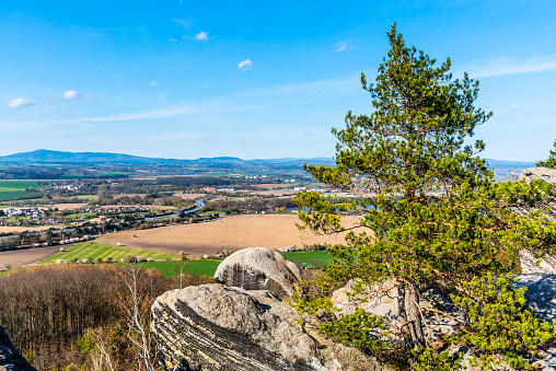 view over warwickshire countryside from the burton dassett hills country park - typical rolling english landscape