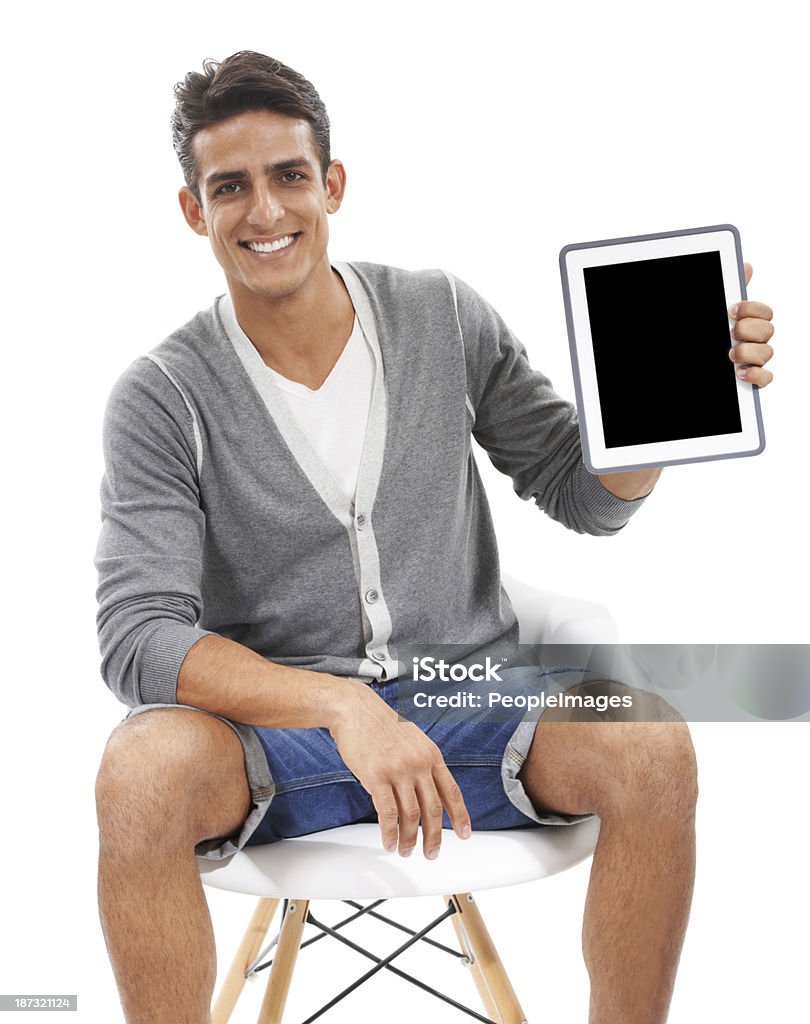 과시함 자신의 새 태블릿을 - 로열티 프리 20-24세 스톡 사진