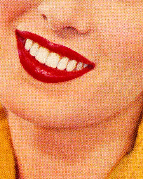 Smiling Woman Wearing Red Lipstick Smiling Woman Wearing Red Lipstick kitsch photos stock illustrations