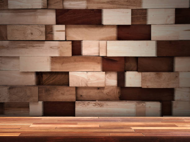 istock Empty wooden table There is a wooden wall in the background. 1873215558