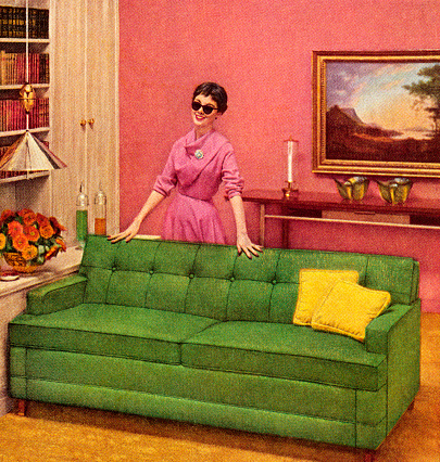 Woman In Sunglasses Standing Behind Couch