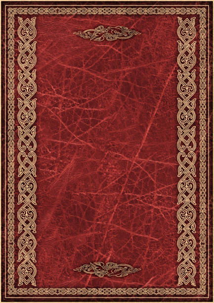 istock High Resolution Maroon Animal-skin Parchment with Arabesque Gilded Decorative Pattern 187323143