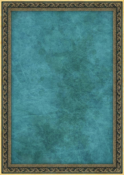 istock Hi-Res Antique Emerald Parchment with Medieval Gilded Arabesque Decorative Border 187323646
