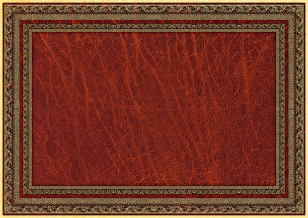 istock Hi-Res Antique Red Parchment with Gilded Arabesque Decorative Border 187323708
