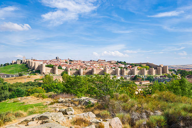 panorama murs de la ville d'ávila en espagne - avila photos et images de collection