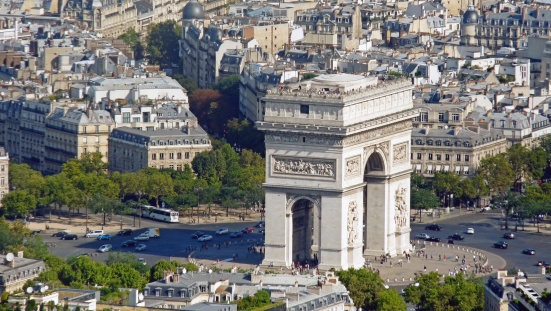 Paris skyline with triumphal Arch in early spring day