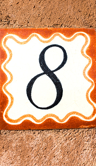 Ceramic Number 8 Street Address Tiles; Brown Stucco. Shot in Santa Fe, NM.