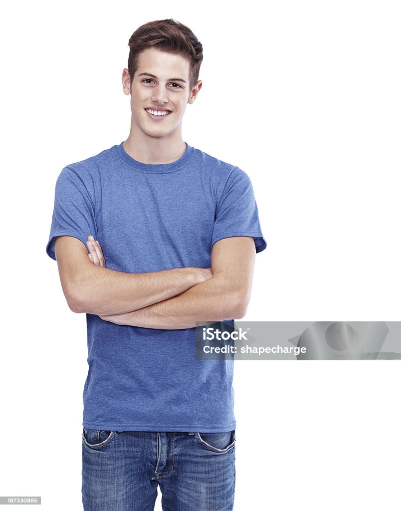 Cool attitude Handsome young guy standing isolated on a white background with his arms folded 20-24 Years Stock Photo