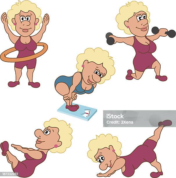 Blondie Mulher Envolvida Em Fitness - Arte vetorial de stock e mais imagens de Adulto - Adulto, Agachar-se, Alimentação Saudável