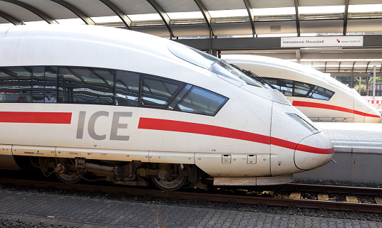 ICE speed train, Inside the Frankfurt central station in Frankfurt, Germany.