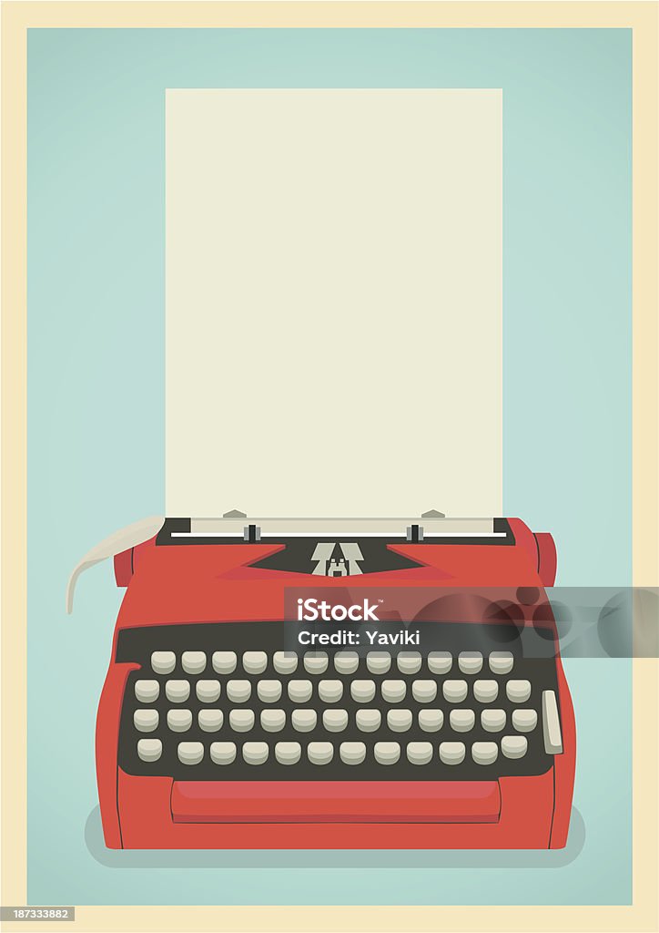 A illustration of a red vintage typewriter Mid century illustration with retro typewriter and paper sheet Typewriter stock vector