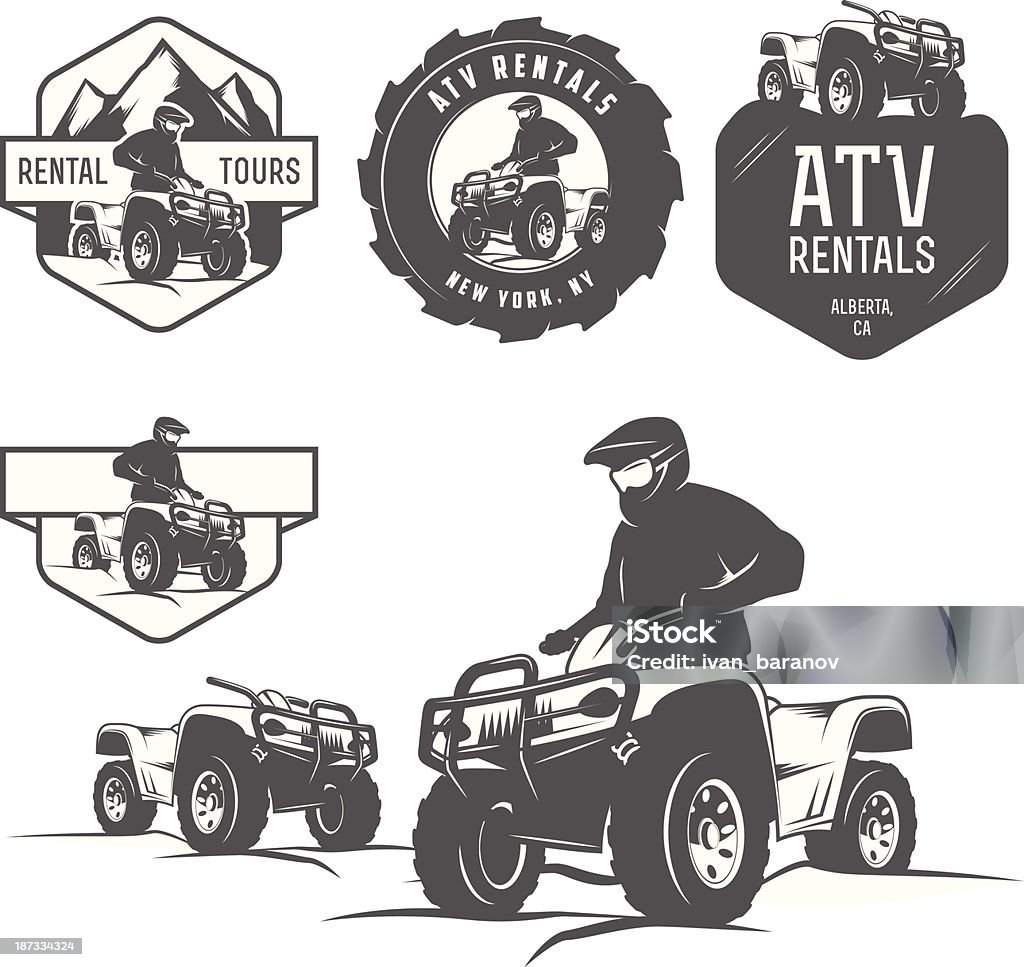Set of ATV labels, badges and design elements Set of ATV labels, badges and design elements. Quadbike stock vector
