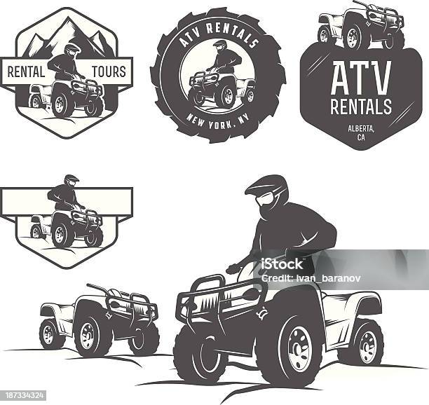 Set Of Atv Labels Badges And Design Elements Stock Illustration - Download Image Now - Quadbike, Off-Road Vehicle, Icon Symbol