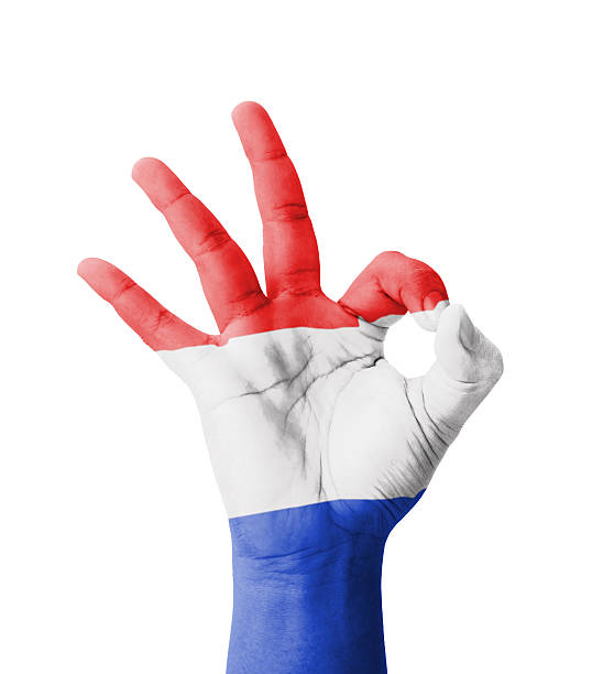 istock Hand making Ok sign, Netherlands flag painted 187334744
