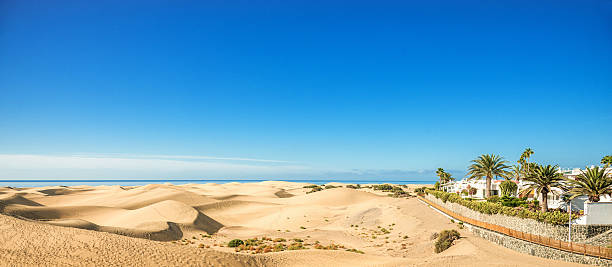 panoramic view over maspalomas dunes - gran canaria - gran canaria stockfoto's en -beelden
