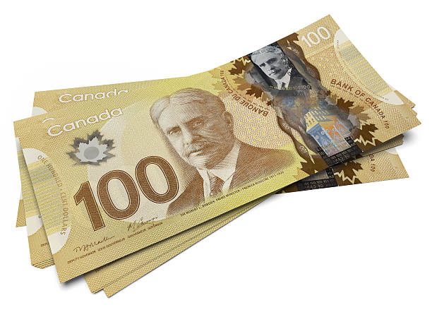 New banknotes of One hundred Canadian Dollars stock photo