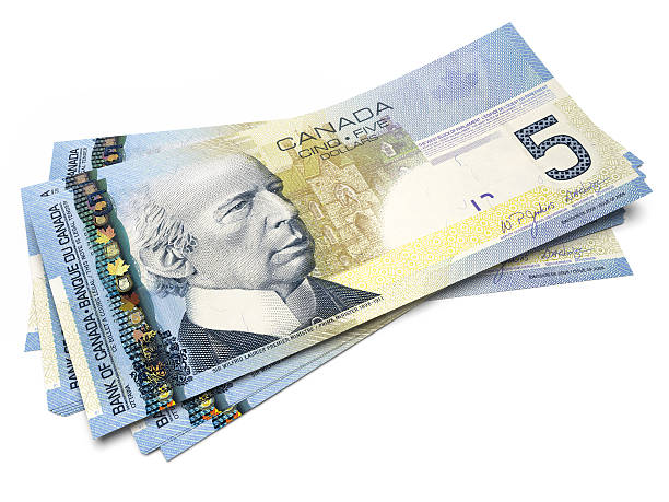 Banknotes of Five Canadian Dollars stock photo