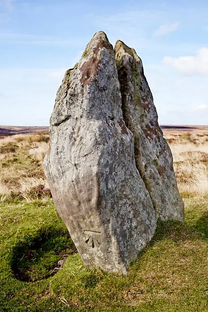 The megalith (standing stone) known as The Cammon Stone, on Rudland Rigg between Bransdale and Farndale in the North York Moors National Park, North Yorkshire, England.