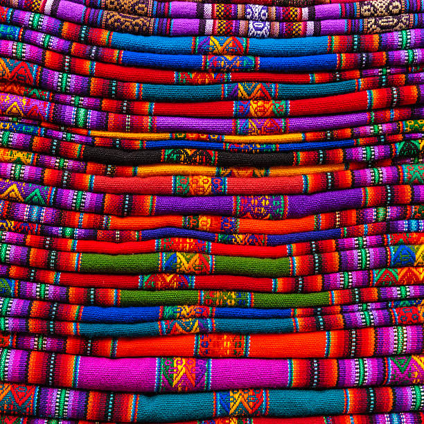 istock Colorful Peruvian fabrics for sale, Cuzco market, Peru 187340204