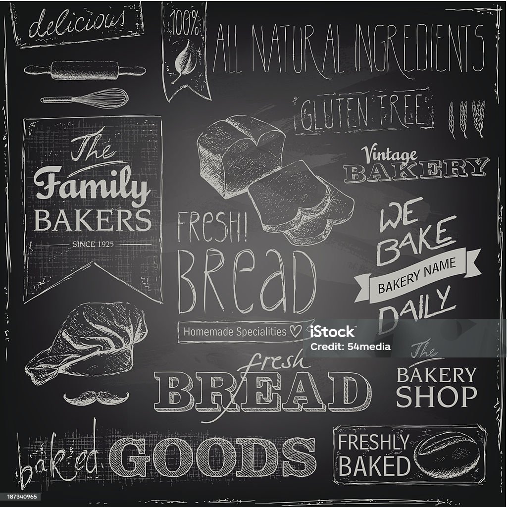Bakery elements on a blackboard A selection of various bakery elements and typography on a blackboard. Bakery stock vector