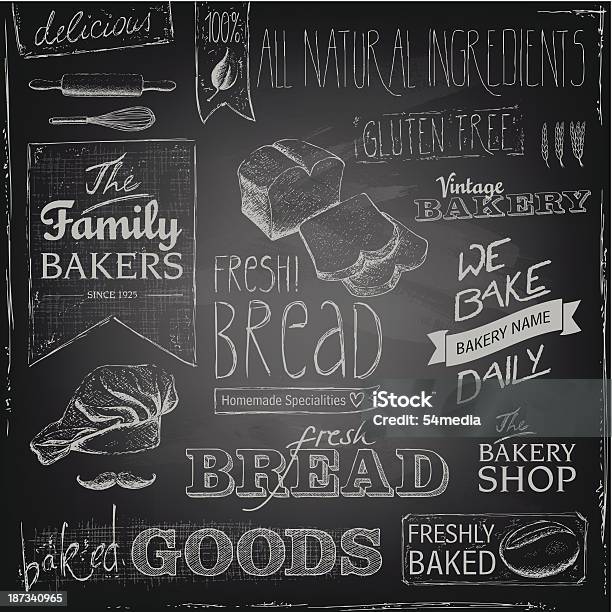 Bakery Elements On A Blackboard Stock Illustration - Download Image Now - Bakery, Chalk Drawing, Border - Frame