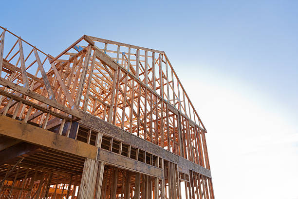 istock Wooden foundation of new home under construction 187342622