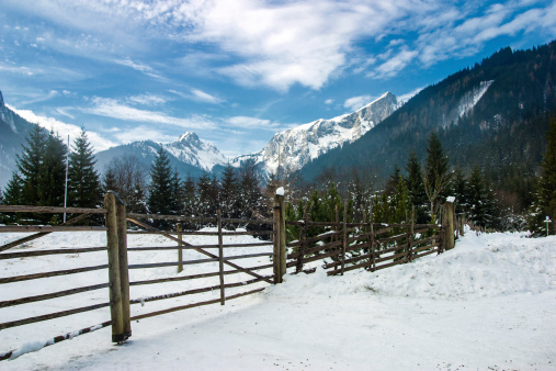 Winter landscape with mountains.