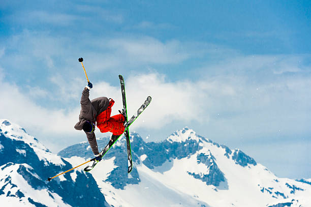 istock Free ride skier in mid air performing grab 187343206