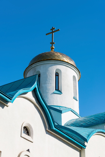 Architechtural detail from the Voskresensky Cathedral in Yuzhno Sakhalinsk, Russia