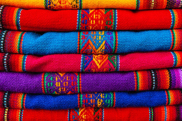 istock Colorful Peruvian fabrics for sale, Cuzco market, Peru 187343352