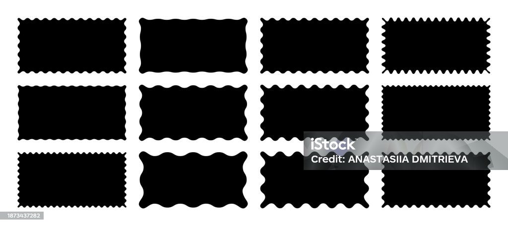 Zig zag Wavy Edge Rectangle Shapes Set. Vector Jagged Geometric Rectangular. Abstract Elements - Royalty-free Kronkel vectorkunst Zig zag Wavy Edge Rectangle Shapes Set. Vector Jagged Geometric Rectangular. Abstract Elements - Royalty-free Kronkel vectorkunst
