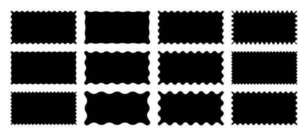 Zig zag Wavy Edge Rectangle Shapes Set. Vector Jagged Geometric Rectangular. Abstract Elements Zig zag Wavy Edge Rectangle Shapes Set. Vector Jagged Geometric Rectangular. Abstract Elements for Template, Stickers, Promo Design, Web Design and Social Media zigzag stock illustrations