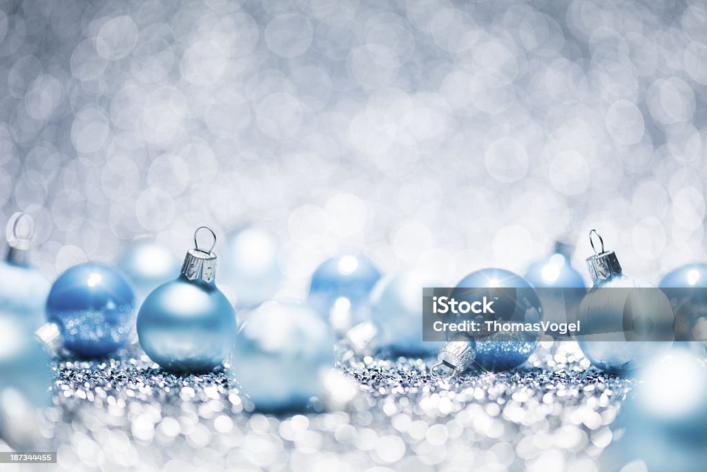 Blaue Weihnachten-Kugeln Dekoration Glitter Bokeh Winter Gold - Lizenzfrei Bildschärfe Stock-Foto