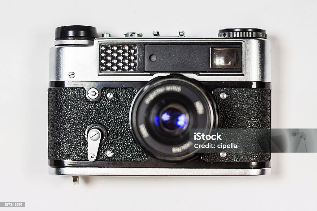 Analog camera Old analog camera, isolated on white. Antique Stock Photo