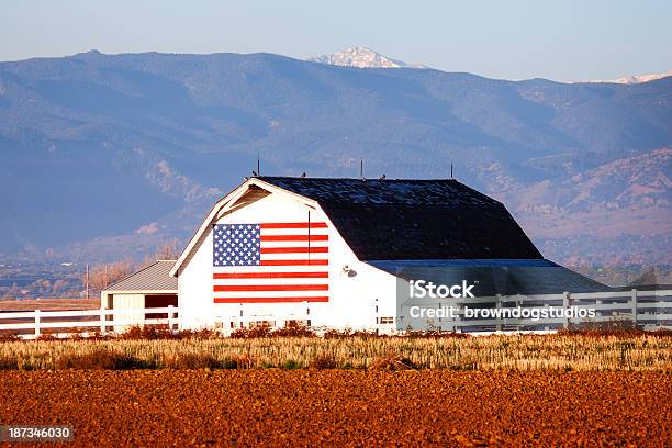 Barn With Us Flag Stock Photo - Download Image Now - American Flag, Barn, Farm