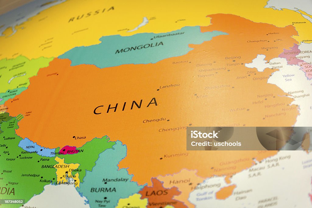 Global China auf der Karte - Lizenzfrei Karte - Navigationsinstrument Stock-Foto