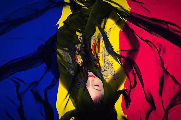 Beautiful woman laying in Andorran Flag