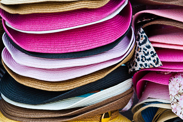 istock Stacks of colorful summer hats 187349361