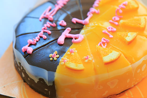 istock Happy birthday cake chocolate and orange flavor 187350816