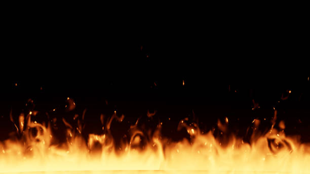 3D illustration. Burning embers glowing. Fire Glowing Particles on Black Background