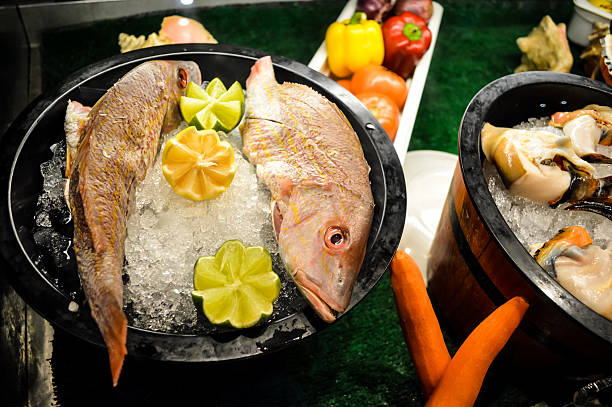 Delicious seafood platters stock photo