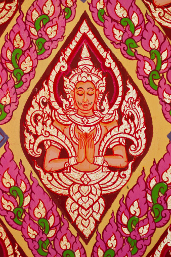 Mural Buddhist art in Thai temple, Thailand